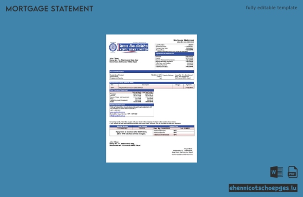 Beispiel eines Hypothekenauszugs der Nepal Bank (Word- und PDF-Datei)